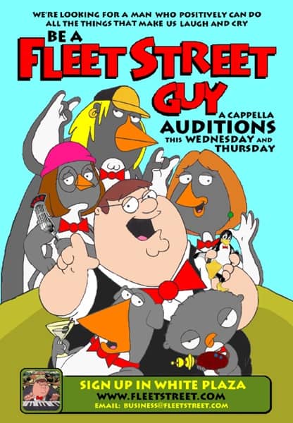 Fall 2003 Fleet Street audition poster - Bring your voice to Stanford's premier a cappella group